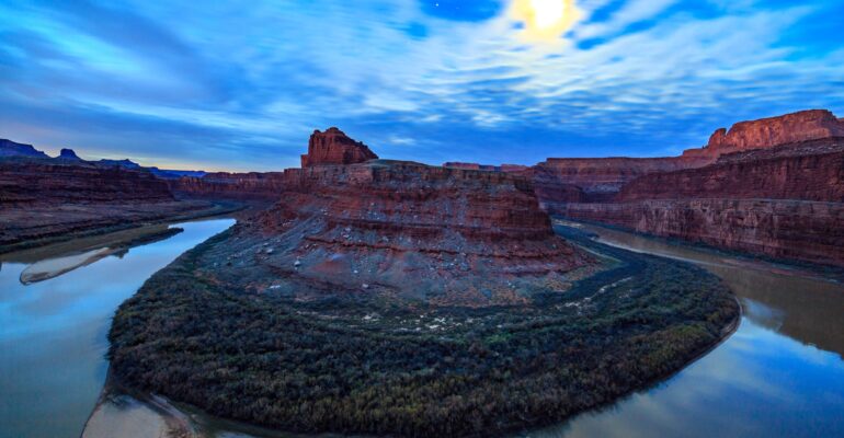 Moon over the Colorado River in Canyonlands NP