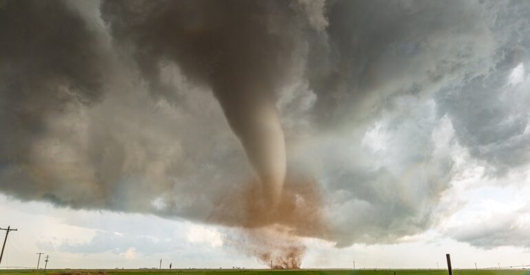 Beautiful tornado tears across a Texas landscape near Vernon, TX on April 23, 2021