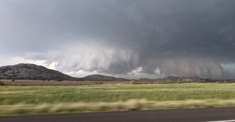A supercell over the Wichita Mountains near the town of Roosevelt on October 10, 2021.