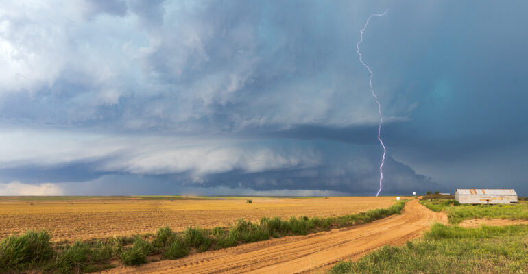 A Texas Storm rolls over a farm near Clarendon